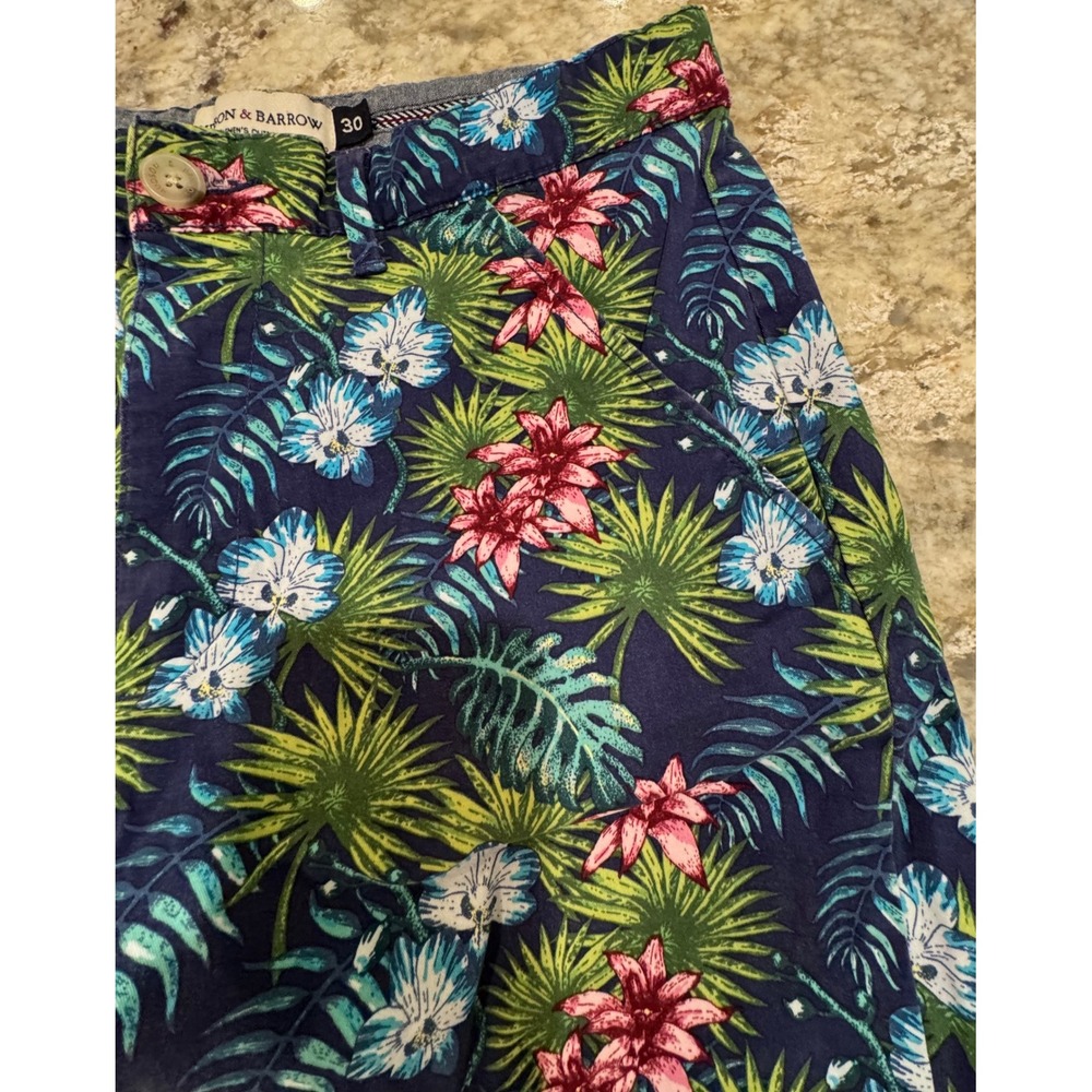Hudson & Barrow Mens 30 Tropical Floral Shorts Navy Blue Hibiscus Palm Leaf - Picture 2 of 16